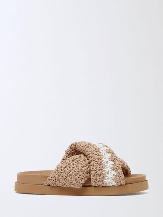 Fabiana Filippi Mules a righe in cotone crochet con tacco basso