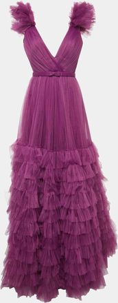 Ana Radu Purple Tulle Ruffled Gown