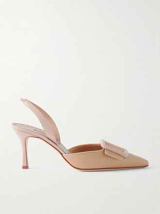 Manolo Blahnik Décolleté Slingback In Pelle Effetto Rettile Mayslibi 70 - Neutri