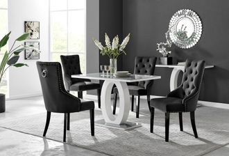 Furniturebox Giovani 4 Grey Dining Table & 4 Belgravia Black Leg Chairs