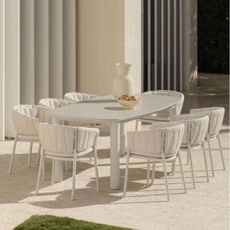 Sklum Set De Mesa Extensible Rectangular 220-280x100 Cm En Cer&aacute;mica Zinti Y 8 Sillas De Jard&iacute;n En Aluminio Y Tela Roderise Sklum