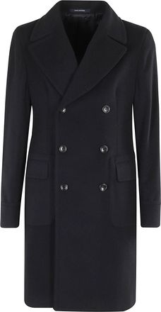 Tagliatore Carlo Blue Double-Breasted Wool-Cashmere Coat