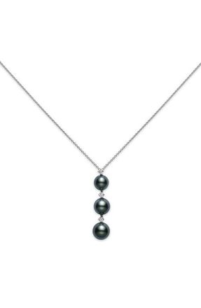 Mikimoto Black South Sea Pearl & Diamond Pendant Necklace in White Gold at Nordstrom, Size 18