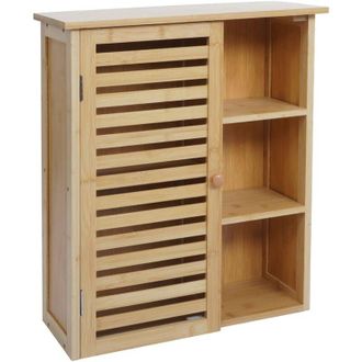 Hhg Armario Colgante Hhg-323, Armario De Ba&ntilde;o, Armario De Ba&ntilde;o, Puertas, Compartimentos De Almacenamiento, Bamb&uacute;, 60 X 50 X 19 Cm