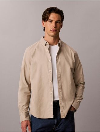 Calvin Klein Jeans Calvin Klein Mens Solid Classic Oxford Button-Down Shirt - Brown - XL