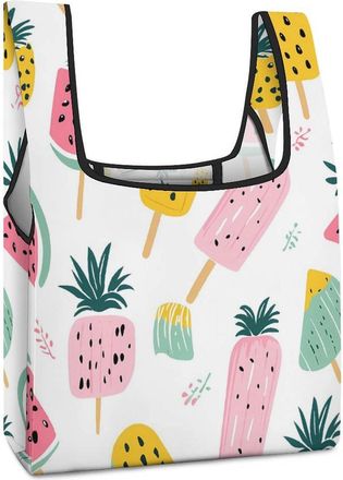Generic Watermelon Pineapple Popsicles Reusable Shopping Bags Lightweight Foldable Grocery Bag Polyester Washable Tote Bag