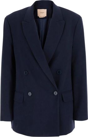 Twinset Tech Fabric Double-Breasted Blazer - Dames - Blazers - Blauw - S - Wol - Jassen