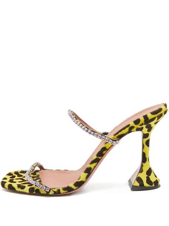 Amina Muaddi pre-owned 100mm leopard-print embellished sandals - women - Calf Leather/Calf Hair/Calf Leather/Rubber - 39.5 - Yellow