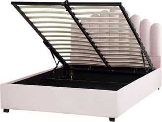 Beliani Letto contenitore velluto rosa 140 x 200 cm testata alta a conchiglia Vincennes