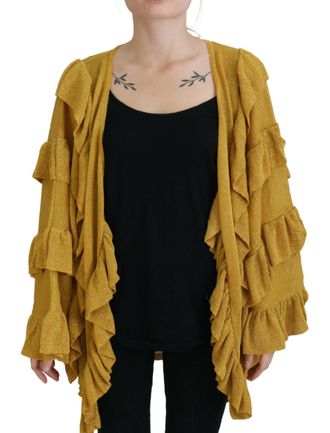 Aniye By Womens Mustard Yellow Ruffled Cardigan Tsh84017 - Orange