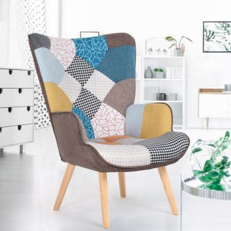 IDMarket Idmarket - Sill&oacute;n Escandinavo Ivar En Tejido Patchwork Multicolor