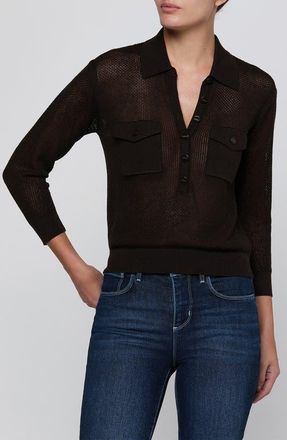 L'agence Carine Pointelle Polo Sweater in Coffee Bean at Nordstrom, Size Xx-Small