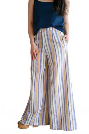 Traffic People Otter Lane Striped Linen Trouser In Multicolor