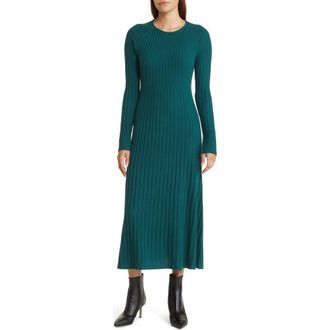Nordstrom Rib Long Sleeve Midi Sweater Dress in Green Garnet at Nordstrom Rack, Size Large