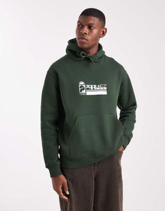 Parlez Clothing Felpa con cappuccio verde scuro con grafica del logo