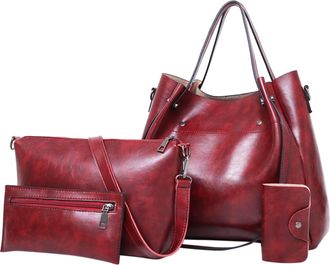 Generic Casual Reto FashionLeather Women Handbag 4 Set Shoulder Bag Handbag Holder Shopper Purse Bags Replacement Straps for Handbags (Red, One Size)