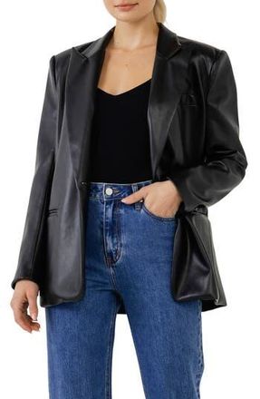endless rose Oversize Faux Leather Blazer in Black at Nordstrom Rack, Size X-Small