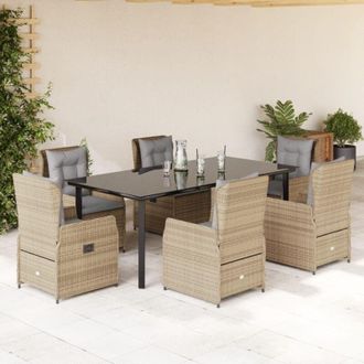 vidaXL Set Comedor De Jard&iacute;n 7 Pzas Con Cojines Rat&aacute;n Sint&eacute;tico Beige Vidaxl