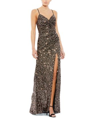 Mac Duggal Sequined Fabric Faux Wrap Gown