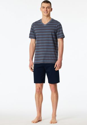 Schiesser Shorty SCHIESSER Casual Nightwear, Herren, Gr. 48, 808, blau, Single Jersey, Obermaterial: 100% Baumwolle, bequem kurz, V-Ausschnitt, Homewear-Sets Sh