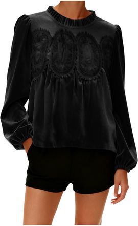 Generic Womens Jumper Womens Velvet Lace Tops Plus Size Casual Round Neck Mesh Shirts Long Sleeve Flared Swing Blouse Hem Patchwork Peplum Top Elegant Loose F