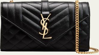 Saint Laurent Envelope Triquilt Small YSL Shoulder Bag in Grained Leather