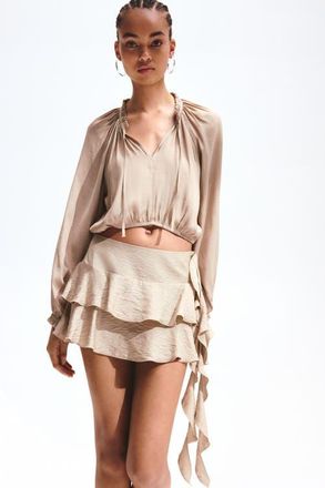 H&M Balloon-sleeved Blouse in Beige at Nordstrom, Size Xx-Large