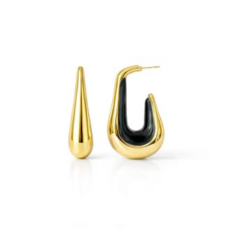 Gold & Honey Womens Drop Hoop Earrings In Black