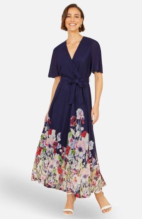 Yumi Mesh Wrap Midi Dress in Navy at Nordstrom, Size 14
