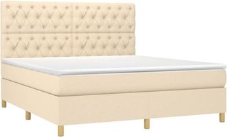 vidaXL Vidaxl - Cama Box Spring Colch&oacute;n Y Luces Led Tela Crema 160x200 Cm
