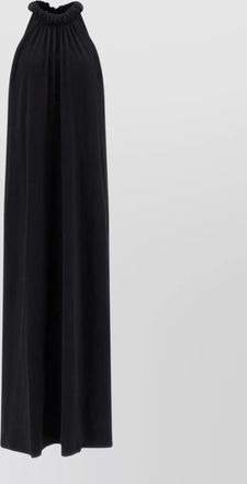 Nude cotton sleeveless halterneck maxi dress