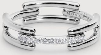 Monica Vinader Sterling Silver Signature Link Diamond Ring Lab Grown Diamond