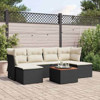 vidaXL Set De Comedor De Jard&iacute;n 7 Pzas Y Cojines Rat&aacute;n Sint&eacute;tico Negro Vidaxl
