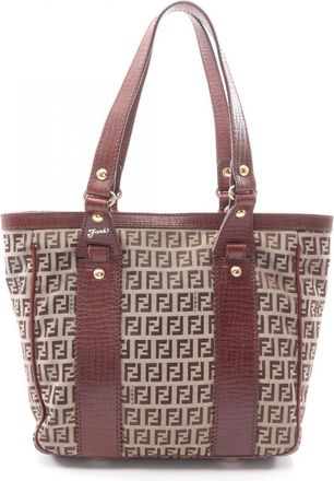 Fendi Beige Brown Canvas Leather Handbag Tote Bag (Pre-Owned)