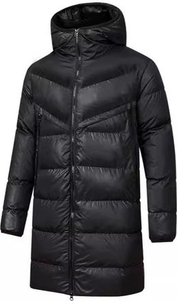 Generic Longline Puffer Jacket Mens Waterproof Padded Jackets with Hood Mid Length Full Zip Insulated Jacket Wind Resistant Regular Fit Quilted Coats Winter W