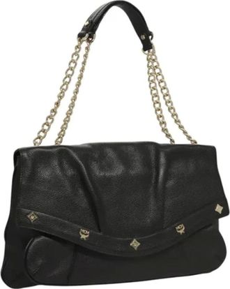 MCM Pre-owned Shoulder Bags, female, Black, Size: ONE SIZE Pre-owned Leather Shoulder Bag