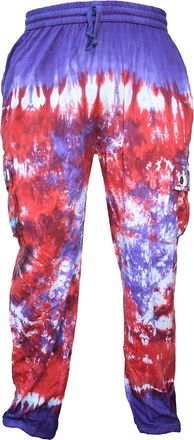 Gheri Tie Dye Cargo Lightweight Drawstring Hem Cotton Pants Purple Red Marble X-Large