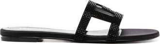 Versace Greca Maze crystal flat sandals - women - Calf Leather/Calf Leather/Fabric - 36 - Black