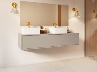Vente-Unique Mobile bagno sospeso beige con doppio lavabo quadrato - L150 cm - ISAURE II