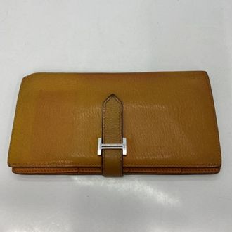 Herm&egrave;s Bearn Orange Long Wallet (Bi-Fold) (Pre-Owned)