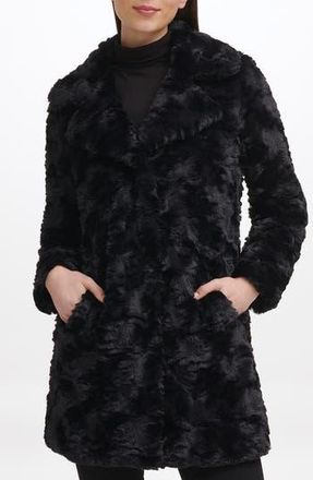 Kenneth Cole Notch Collar Faux Fur Coat in Black at Nordstrom Rack, Size X-Small