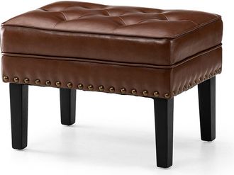 Glitzhome Mid-century Modern Faux Leather Button-tufted Accent Stool in Coffee at Nordstrom, Size Medium