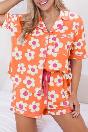 Azura Exchange Daisy Print Pyjama Set Korte Mouwen