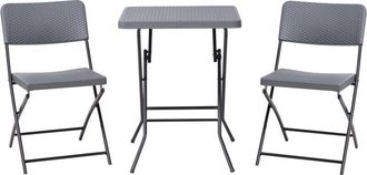 Beliani Conjunto De Balc&oacute;n Mesa Y 2 Sillas Asiento Y Respaldo De Material Sint&eacute;tico Patas De Acero Plegable Resistente A La Intemperie Negro Trappeto