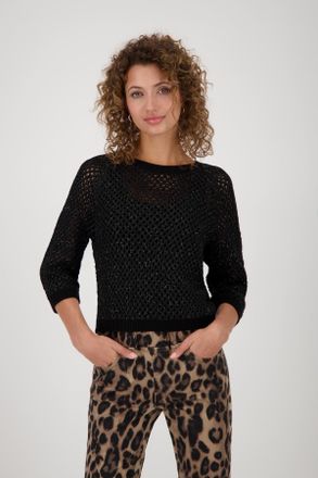 Monari Strickpullover MONARI Pullover Pailletten, Damen, Gr. 34, schwarz, Strick, Obermaterial: 65% Polyester, 35% Baumwolle, unifarben, regular fit taillenb