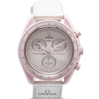 Omega Pre-owned Watches, female, Pink, Size: ONE SIZE Pre-owned MoonSwatch Mission TO Venus Ceramic Quartz Chronograph