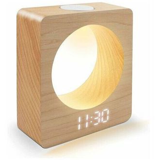 OEM Reloj Despertador Digital Led Crezuo De Madera Maciza (haya) Con Luz Nocturna, 3 Alarmas Y Detecci&oacute;n De Temperatura.-crezuo