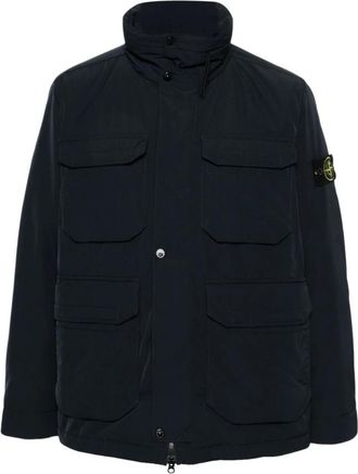 Stone Island Light Jackets, male, Blue, Size: 2XL Navy Blue Padded Jacket High Collar