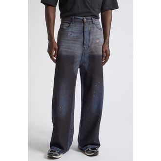 Amiri Faded Fray Hem Wide Leg Carpenter Jeans in Dark Dust at Nordstrom, Size 30