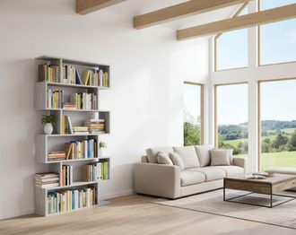 Dmora Librer&iacute;a Dfomme, Librer&iacute;a Alta De Doble Cara, Estante Separador Con 5 Estantes, Estante De Oficina Moderno, 80x24h192 Cm, Gris Cemento - Dmora